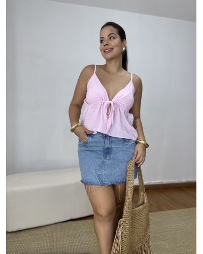 Saia Jeans Barra Desfiada Lavagem Clara