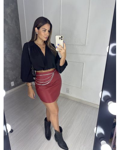 Saia Couro Eco Barra Arredondada Marsala