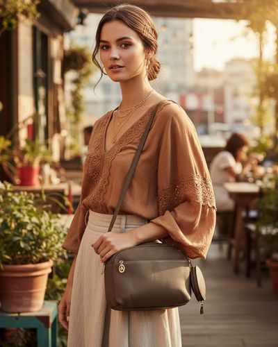 Bolsa Transversal Gisele - Dark Khaki - Pé Relax Calçados Confortáveis