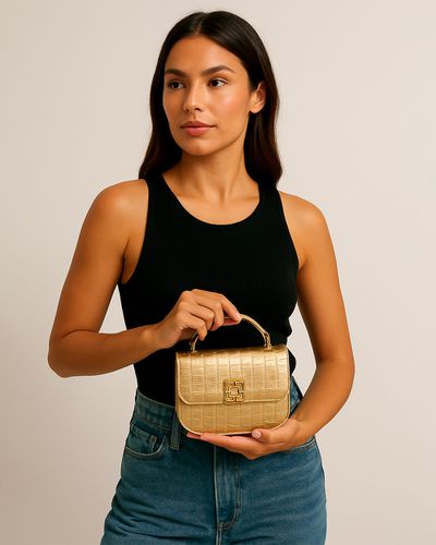 Bolsa Estruturada Média - Dourada - Pé Relax Sapatos Confortáveis