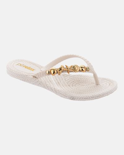 Chinelo Hibisco - Creme - Pé Relax Calçados Confortáveis