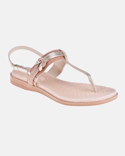 Rasteirinha Gardênia - Amêndoa / Ouro - Pé Relax Sapatos Confortáveis