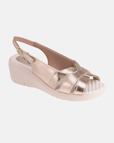 Sandália Anabela Papoula - Dourada / Off White - Pé Relax Sapatos Confortáveis