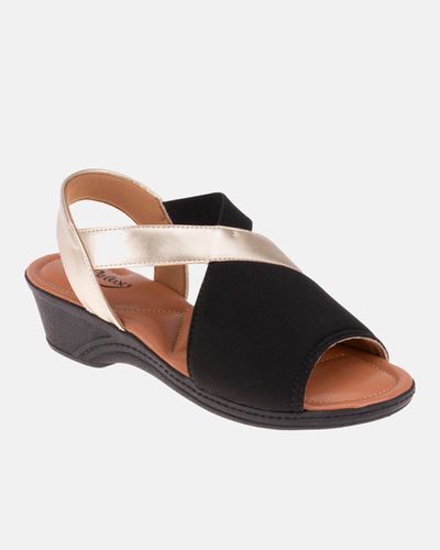 Sandália para Joanete Verbena - Preta / Dourada - Pé Relax Sapatos Confortáveis