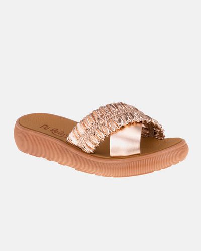 Tamanco Antúrio - Rosê Metal / Caramelo - Pé Relax Sapatos Confortáveis