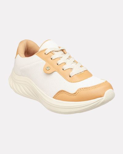 Tênis Maricá - Off White / Caramelo - Pé Relax Sapatos Confortáveis