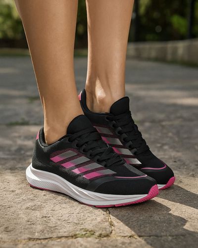 Tênis para Caminhada Maranta - Preto / Fucsia - Pé Relax Calçados Confortáveis