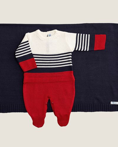 Saída Maternidade Pedro Branca com Vermelho e Azul Marinho