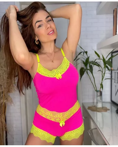 Shortdoll Júlia - Rosa/Verde Neon - DONA DE MIM (@donaademimstore)