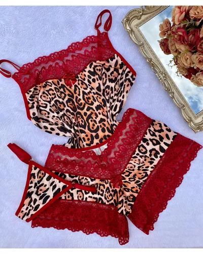 Baby Doll + Calcinha - Onça Vermelho - DONA DE MIM (@donaademimstore)