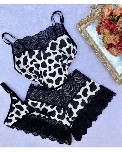 Baby Doll + Calcinha - Vaquinha Preto - DONA DE MIM (@donaademimstore)