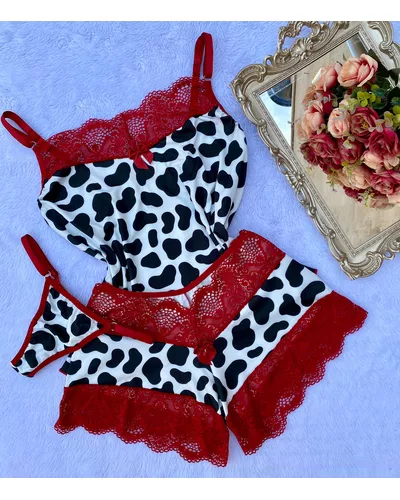 Baby Doll + Calcinha - Vaquinha Vermelho - DONA DE MIM (@donaademimstore)