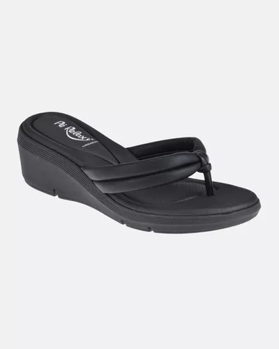 Chinelo Anabela Papoula - Preto / Palmilha Lisa - Pé Relax Calçados Confortáveis