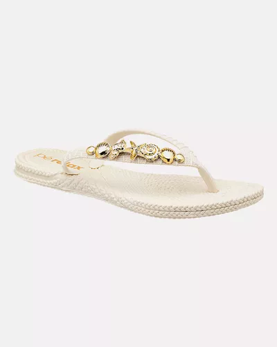 Chinelo Hibisco - Creme - Pé Relax Calçados Confortáveis