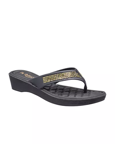 Chinelo Anabela Tulipa - Preto - Pé Relax Calçados Confortáveis