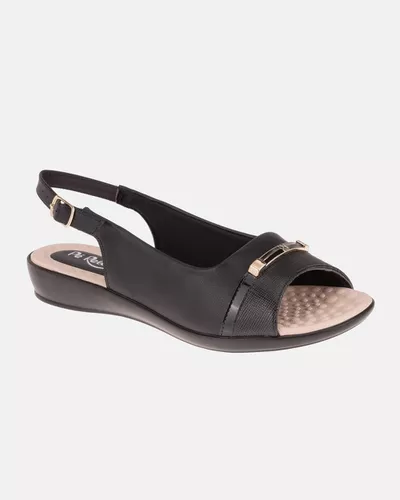 Slingback Jasmim Rasteira - Preto / Palmilha Bege | Pé Relax