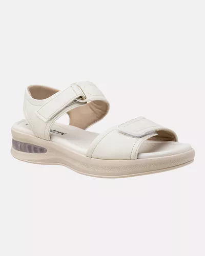 Sandália Velcro Camélia - Off White - Pé Relax Calçados Confortáveis