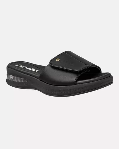 Tamanco Ajustável em Velcro Camélia - Preto - Pé Relax Calçados Confortáveis