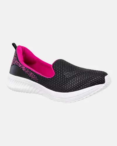 Slip On Peônia - Preto / Fucsia - Pé Relax Calçados Confortáveis