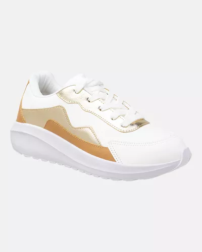 Sneaker Ortopédico Bromélia - Branco / Ouro - Pé Relax Calçados Confortáveis