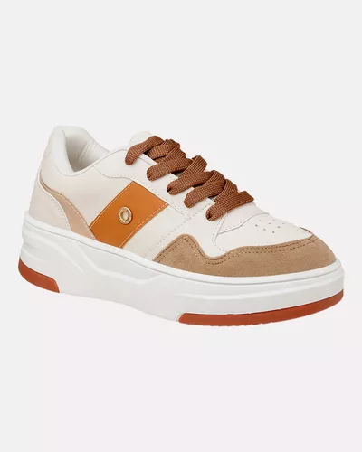 Sneaker Feminino Extremosa - Off White / Caramelo - Pé Relax Calçados Confortáveis