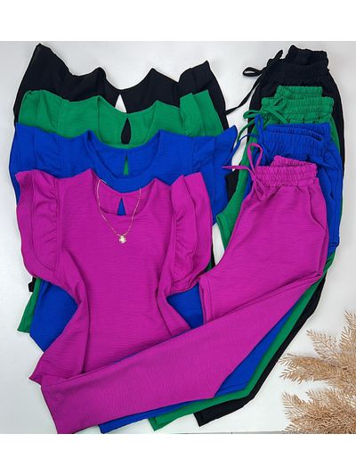 Conjunto Crepe Duna Manga Babadinho Verde Bandeira 