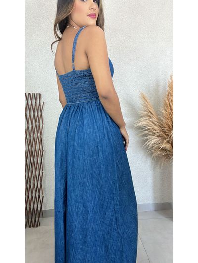 Vestido jeans longo de alcinha 2025