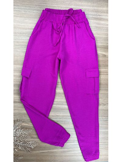 Calça Jogger Cargo Crepe Duna Rosa Pink