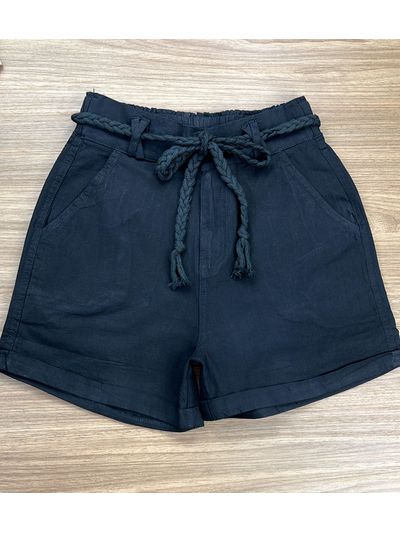Short Sarja Cinto Trançado Preto