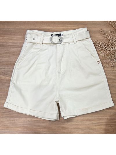 Short Sarja Cenoura Cinto Fivela Off White