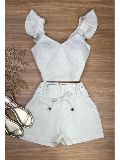 Conjunto Linho Short E Croopped Verde