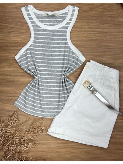 Blusa Regata Listras Mescla com Branco
