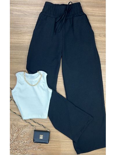 Calça pantalona crepe duna preta