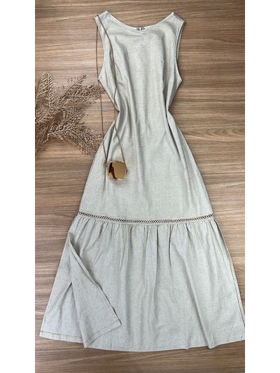 Vestido Longo Linho Cru