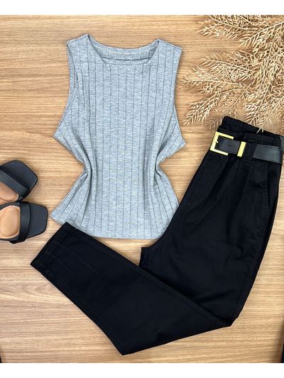 Blusa Canelada Cinza