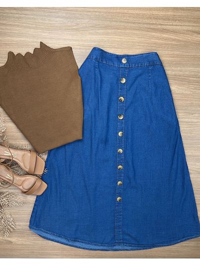Saia Midi Jeans Tencel