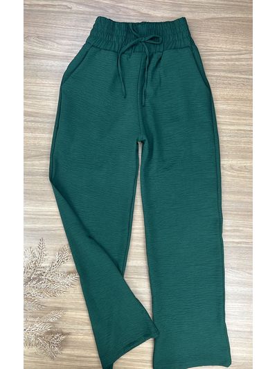 Calça pantalona crepe duna verde militar 