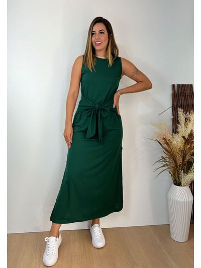 Vestido Longo Malha Regata com Amarração Verde Floresta 