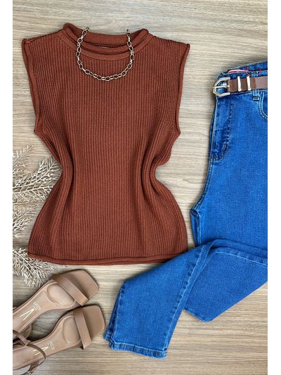 Blusa Tricô Colete Caramelo