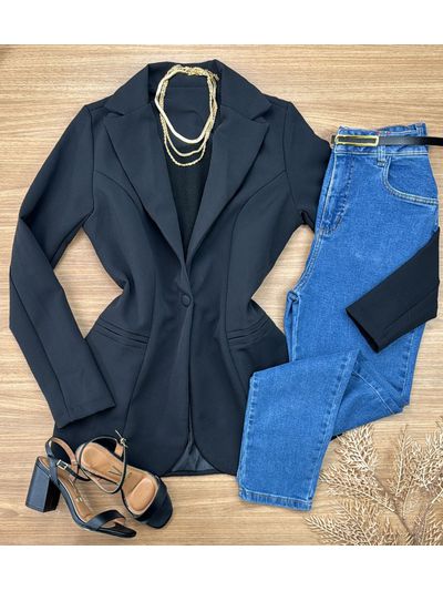 Blazer Alongado Alfaiataria Preto