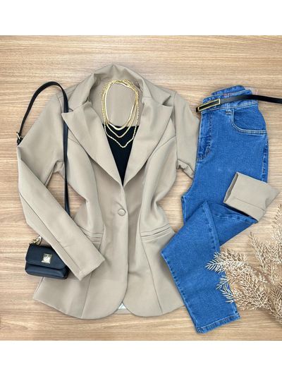 Blazer Alongado Alfaiataria Bege