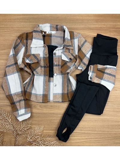 Camisa Flanelada Xadrez Max Cropped Caramelo