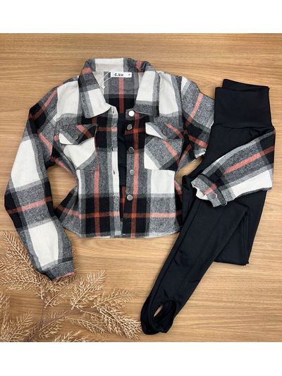 Camisa Flanelada Xadrez Max Cropped Preta