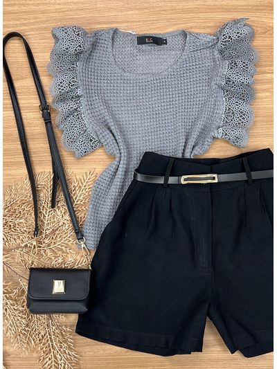 Blusa Manga Guipir Cinza