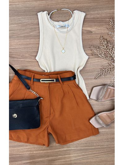 Blusa Regata Canelada Bege