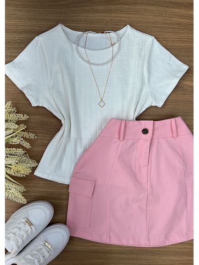 Blusa Canelada Max Croped Com Manga Branca