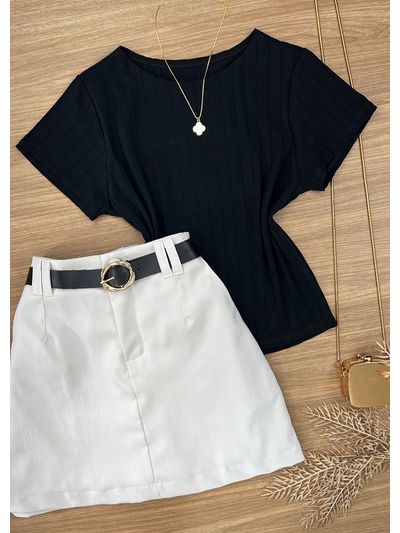 Blusa Canelada Max Croped Com Manga Preta