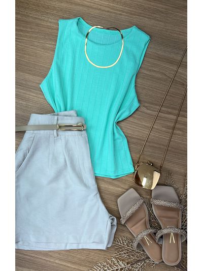 Blusa Canelada Verde Água 