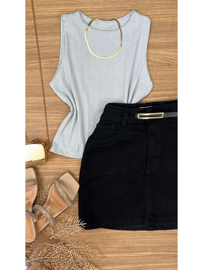 Blusa Canelada Cinza Claro