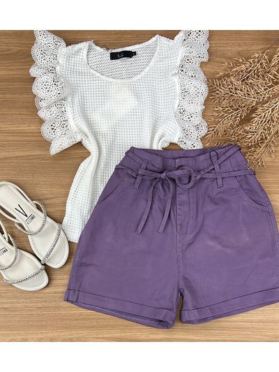 Short Sarja Cenoura Com Cinto Uva